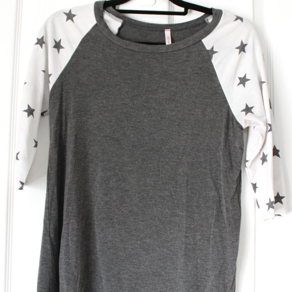 Cool Melon Charcoal Grey & Star Print Raglan Top Size M